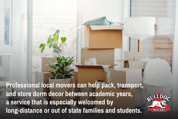 Professional local movers can help pack, transport, and store dorm decor between academic years